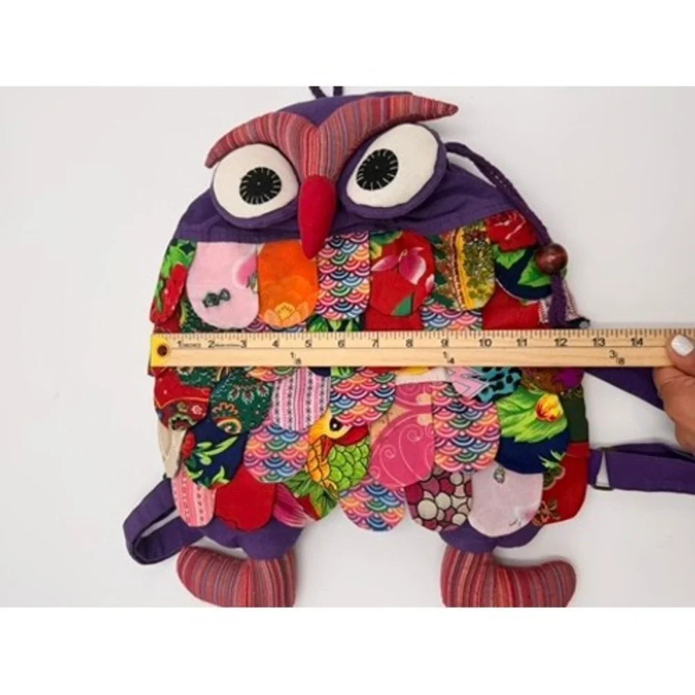 Unbranded Owl Patchwork Backpack Women Small Purple Multicolor Good Boho Novelty